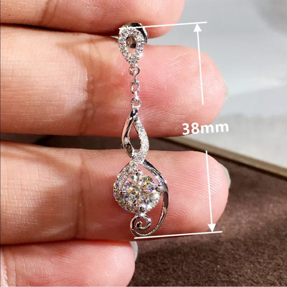 ***925 Silver Women White Sapphire drop earrings - Picture 3 of 5